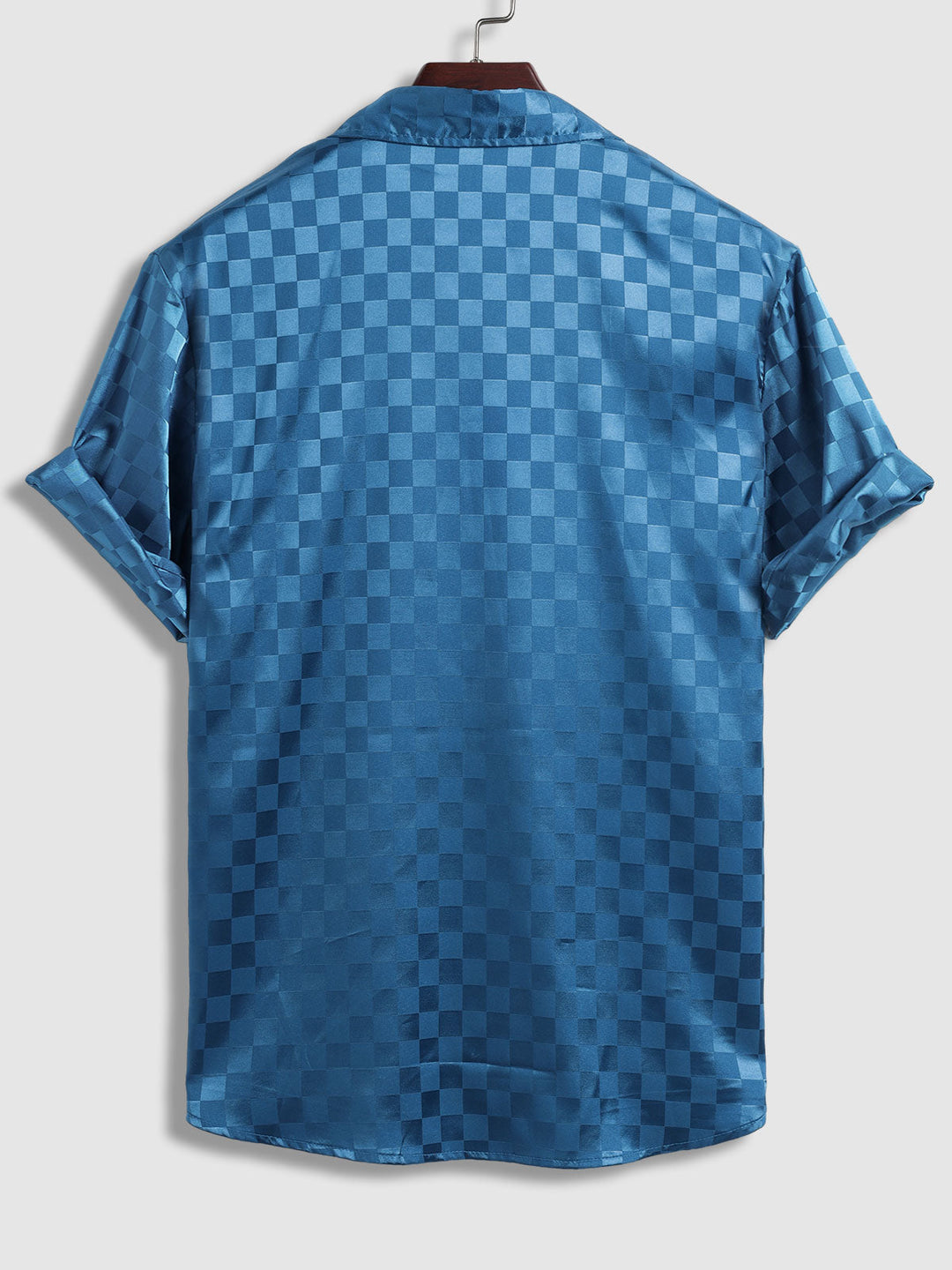 Men's Solid Color Satin Plaid  Casual Short Sleeve Shirt