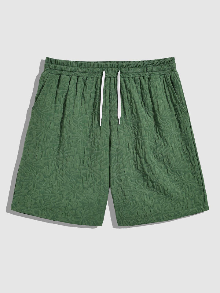 Men's floral texture solid color casual shorts