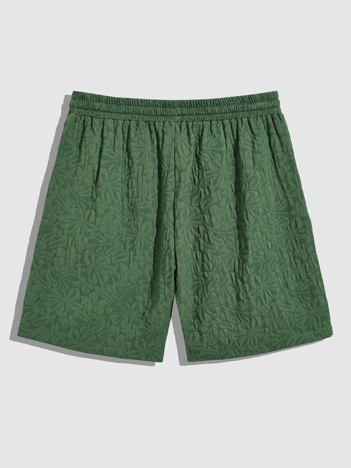 Men's floral texture solid color casual shorts