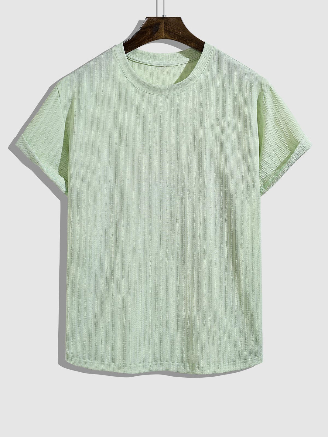 Men's Solid Color Striped Texture Cuban Collar Casual Round Neck T-Shirt