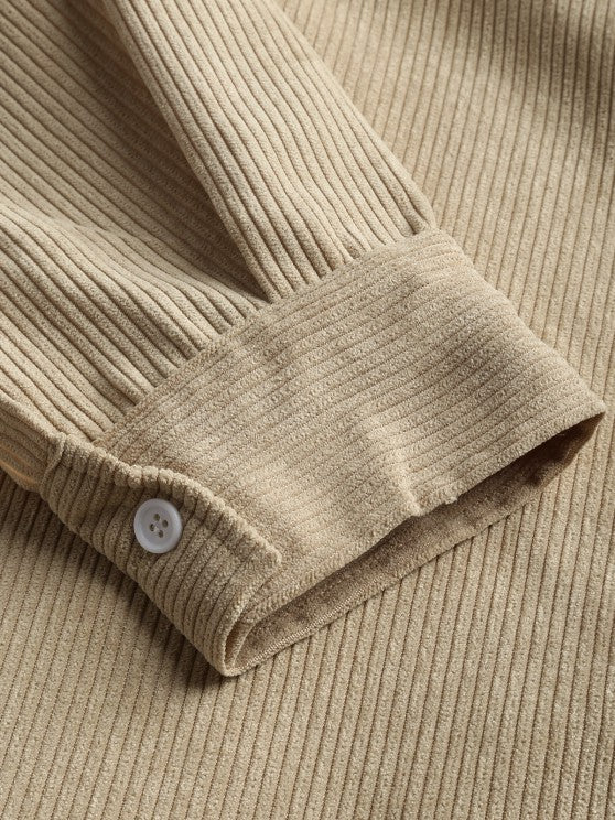 Men's Textured Half Button Corduroy Long Sleeve Shirt and Casual Pants Set