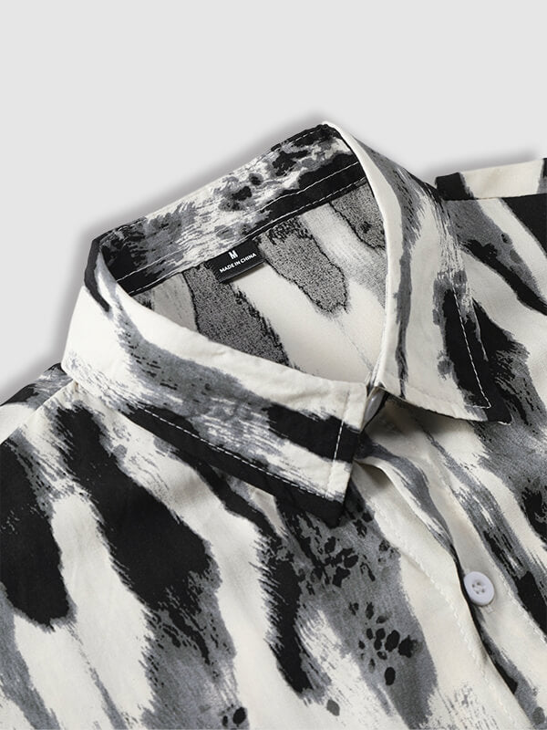 Men's Splash Print Button-Down Short Sleeve Shirt