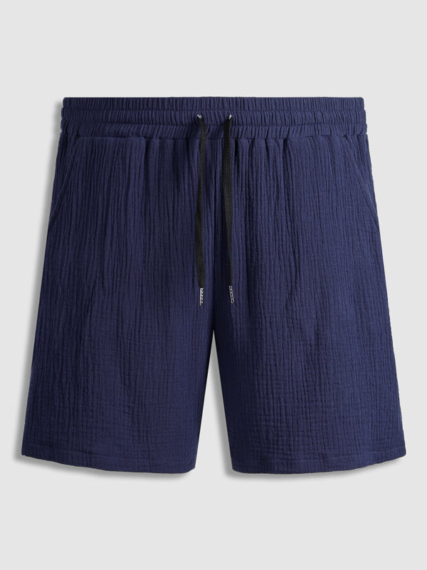 Men's pleated textured solid color short sleeve set