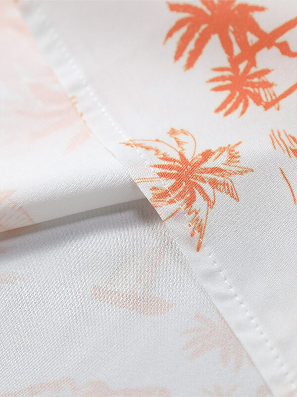 Men's Hawaiian Coconut Tree Print Lapel Short Sleeve Shirt