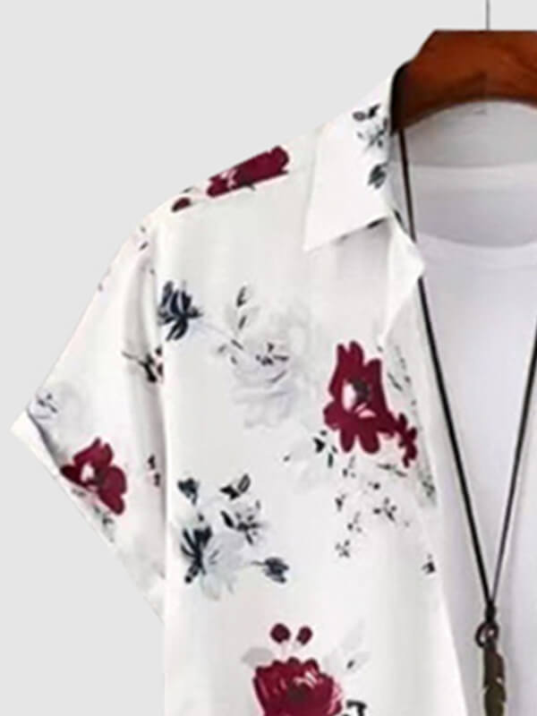 Men's Hawaiian Print Short Sleeve Casual Pants Set