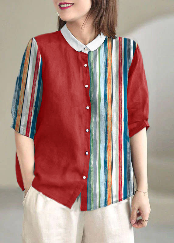 Beautiful Navy Peter Pan Collar Button Loose Fall Half Sleeve Shirt Tops