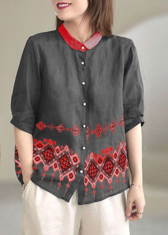 Beautiful Navy Peter Pan Collar Button Loose Fall Half Sleeve Shirt Tops