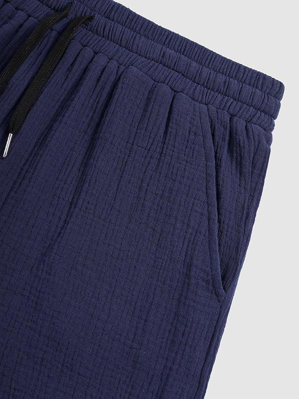 Men's pleated textured solid color short sleeve set