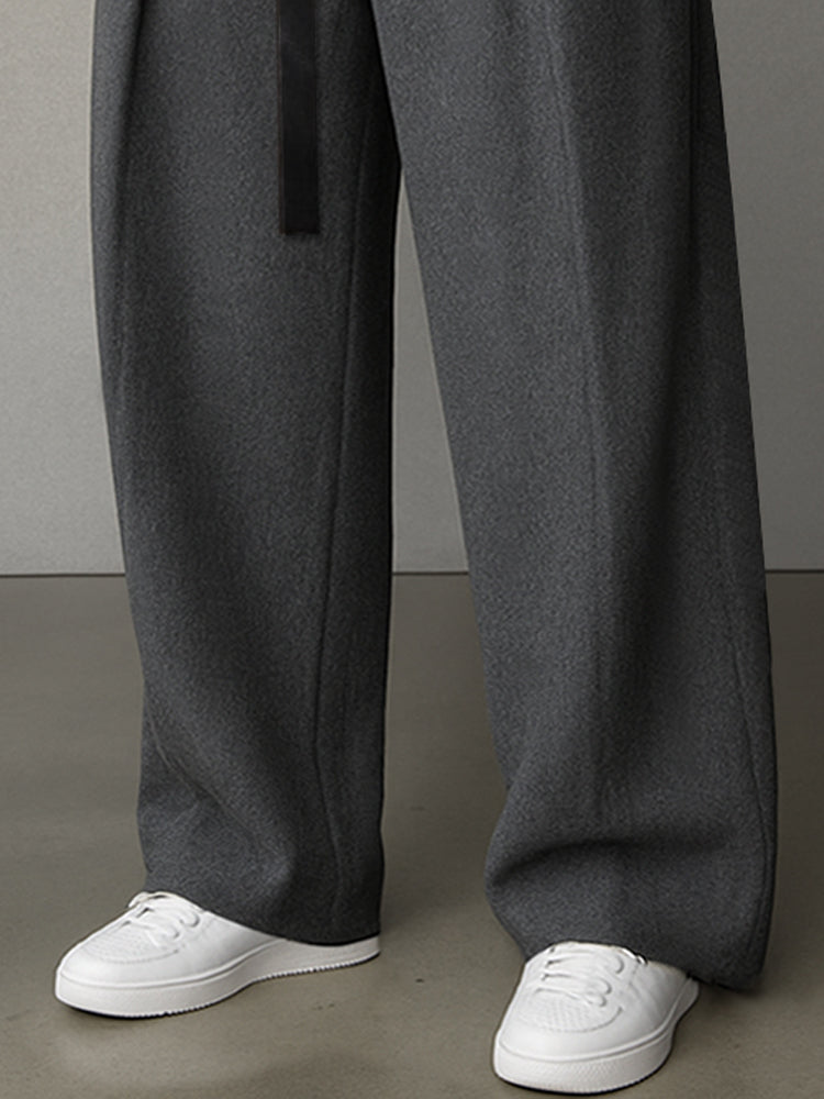 Casual Belt Accent Straight Cut Suit Pants