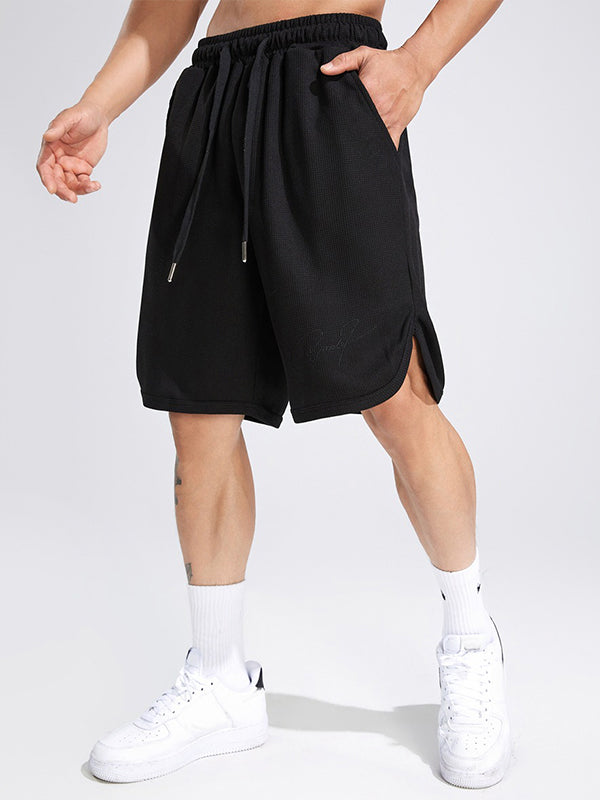 Men's waffle texture letter embroidered casual sports shorts