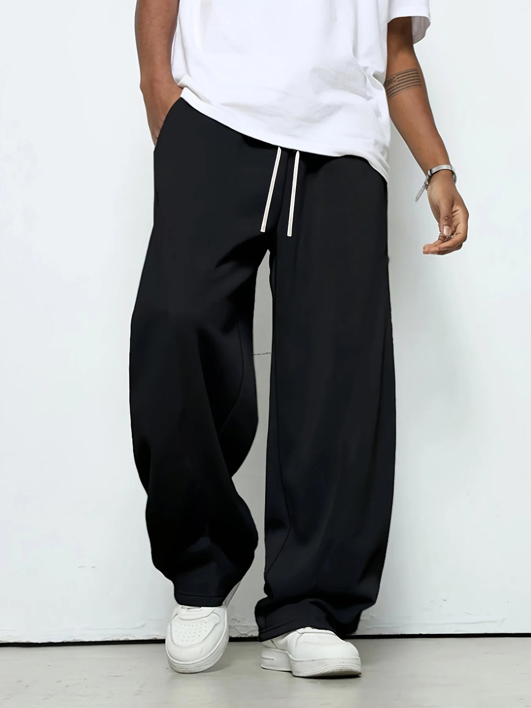 pants elastic drawstring waist loose straight casual