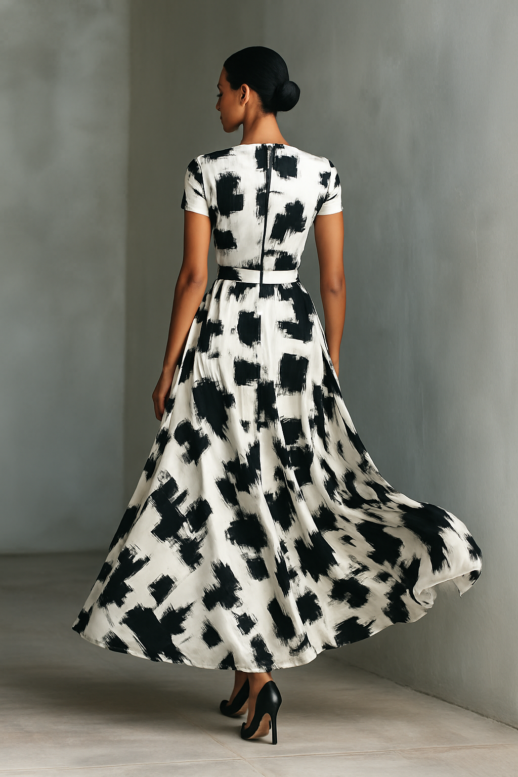Women's Abstract Print Short Sleeve Maxi Dress MDA2452G9T