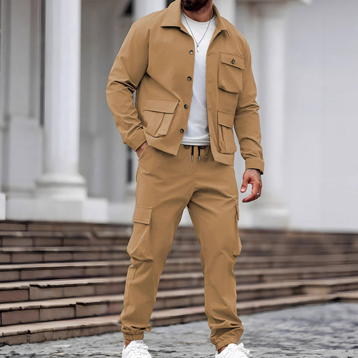 Men’s Retro Jacket & Cargo Pants 2-Piece Set